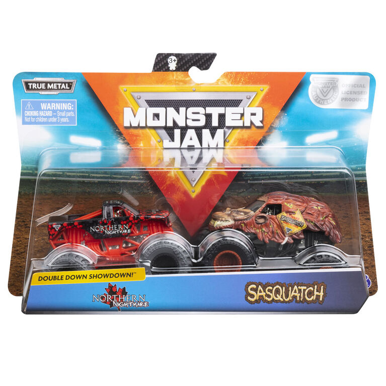 Monster Jam Official Northern Nightmare Vs Sasquatch Die Cast Monster Trucks 1 64 Scale 2 Pack Toys R Us Canada - northern nightmare canadian monster truck roblox