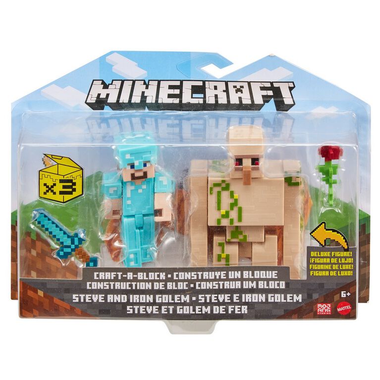 Minecraft Craft-a-block Steve and Iron Golem Figures