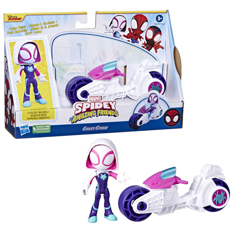 Marvel Spidey and His Amazing Friends, Ghost-Spider Action Figure, Toy Motorcycle