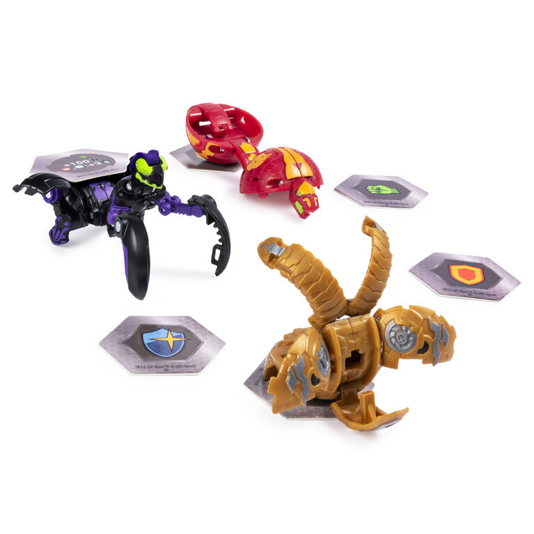 Bakugan, Starter Pack 3 personnages, Darkus Mantonoid, Créatures transformables à collectionner.