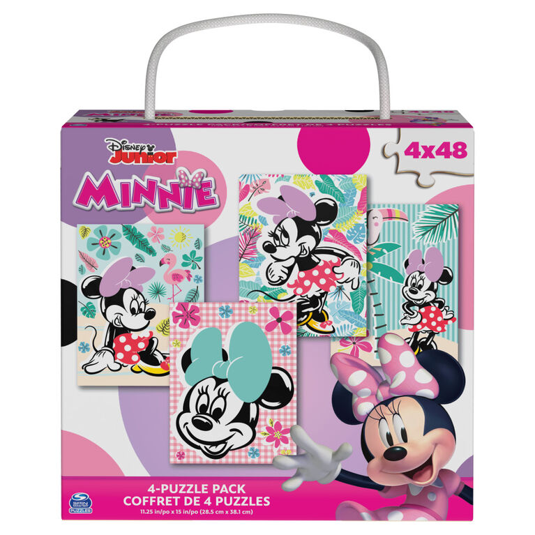 Disney, Minnie Mouse 4 Jigsaw Puzzle Bundle 48-Piece Tropical Beach Landscape with Portable Rope Gift Box, for Kids Ages 4 and up