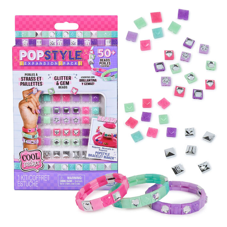 Cool Maker PopStyle Bracelet Maker Expansion Pack, 50+ Gem Beads, 3 Friendship Bracelets, Bracelet Making Kit, DIY Arts and Crafts Kids Toys for Girls