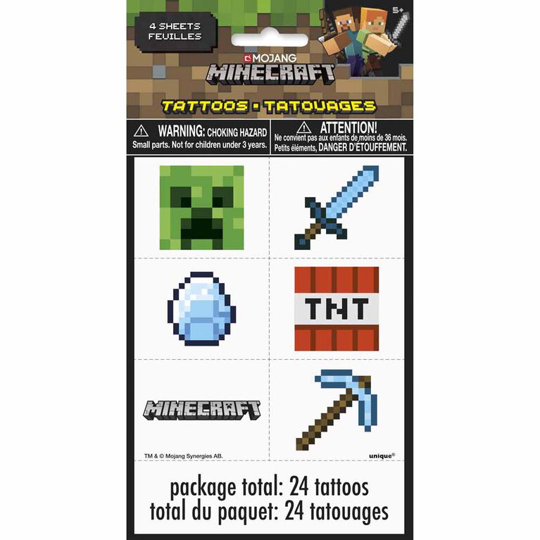 Minecraft Color Tattoo Sheets 4 pieces
