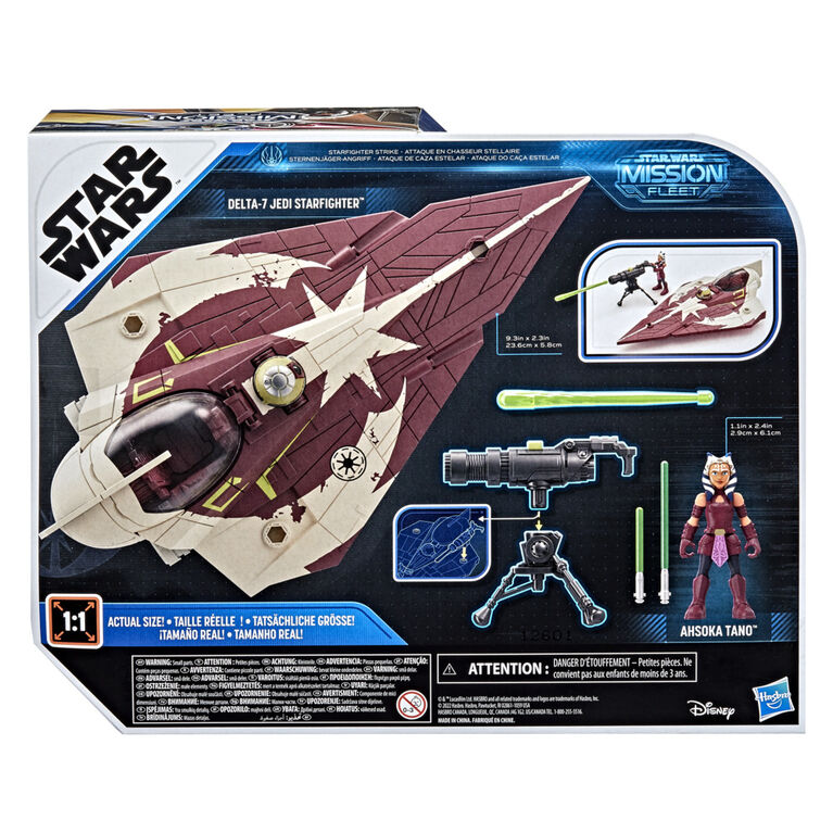 Star Wars Mission Fleet, Ahsoka Tano, Delta-7 Jedi Starfighter, Attaque en chasseur stellaire, figurine et véhicule, 6 cm
