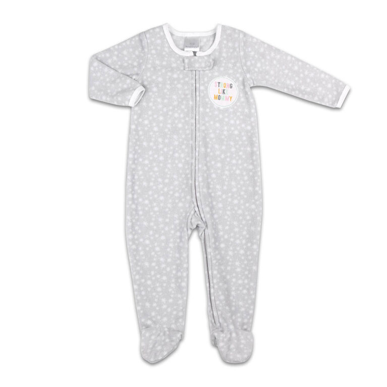 Koala Baby Microfleece Sleeper Grey Star Print - Strong Like Mommy, 3-6 Month.