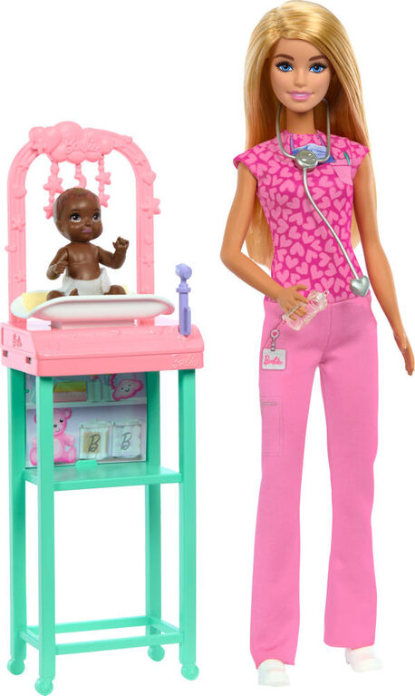 Barbie Baby Doctor Doll with Blonde Fashion Doll, 1 Baby Doll, Furniture & Accessories