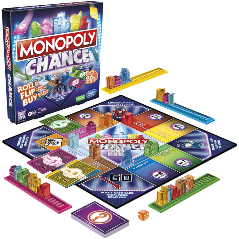 Monopoly Chance Board Game, Fast-Paced Monopoly Family Game for 2-4 Players, 20 Min. Average