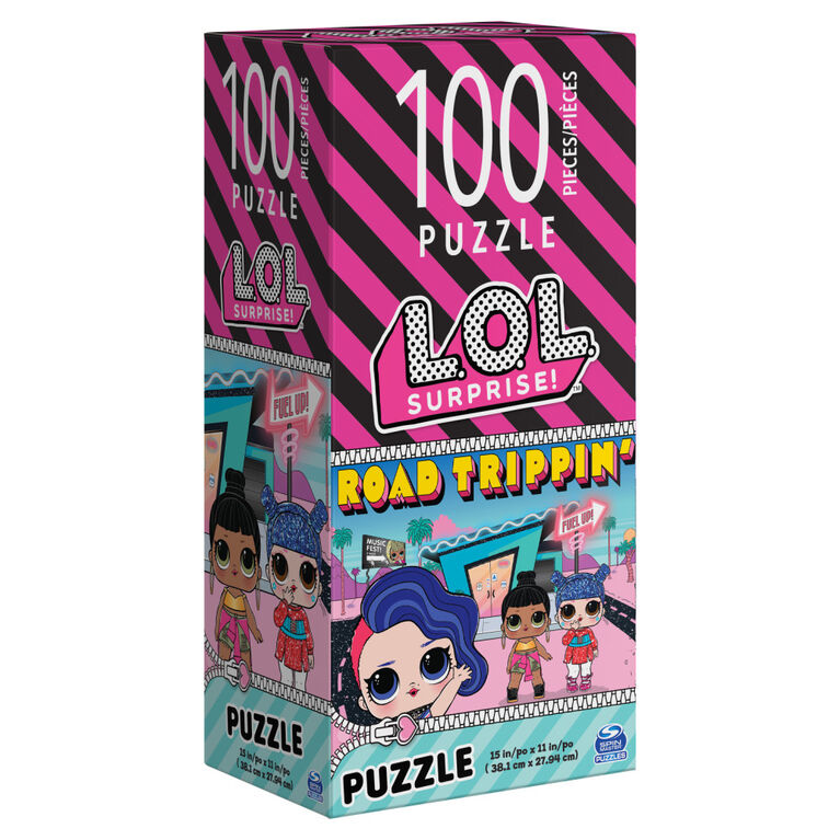L.O.L. Surprise! 100-Piece Jigsaw Puzzle Fashionable Dolls Road Trippin' Colorful Artwork in Easy Storage Tower
