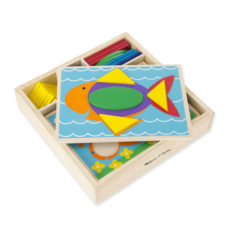 Melissa & Doug Jouet Éducatif en Blocs de Motifs en Bois pour Débutants, avec 5 Scènes Double Face et 30 Formes - les motifs peuvent varier