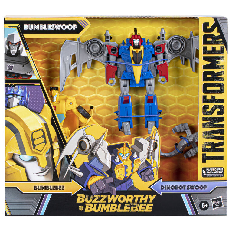 Transformers Buzzworthy Bumblebee Dino Combiner Bumbleswoop, figurines articulées de 11 cm - Notre exclusivité