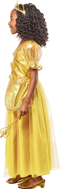 Rubies Gold Princess Costume Dress with Gold Tiara, Girls Small (Size 6-7)