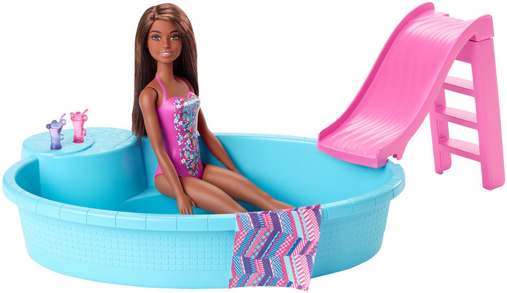 Barbie Doll 11.5-Inch Blonde and Pool Playset with Slide and Accessories GHL91 
