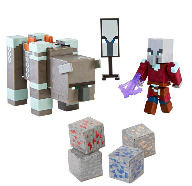 Minecraft Dungeons Ravager and Raid Captain Figures
