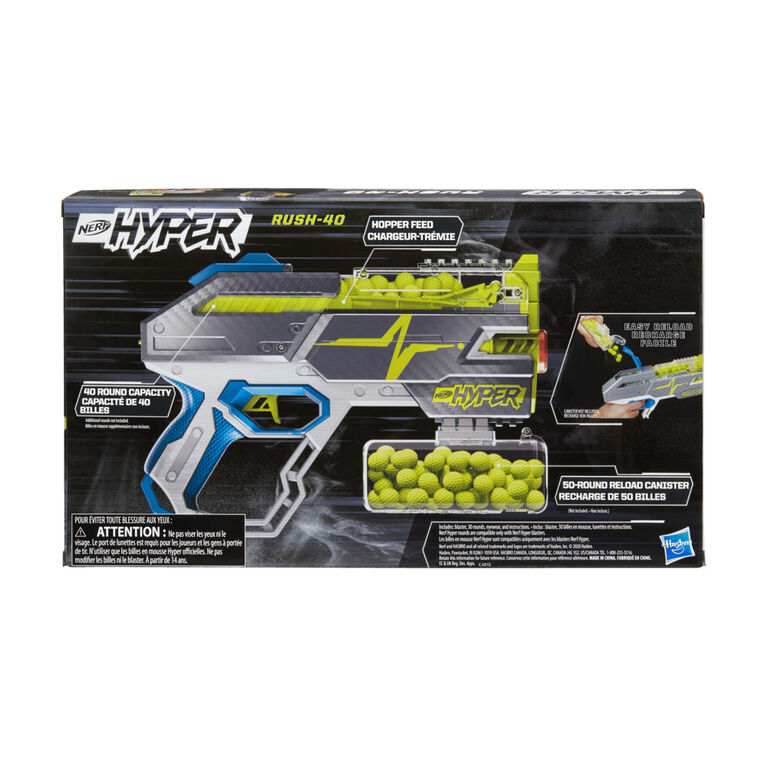 Nerf Hyper Rush-40 Pump-Action Blaster -- Includes 30 Nerf Hyper Rounds, Up To 110 FPS Velocity, Easy Reload, Holds Up to 40 Rounds