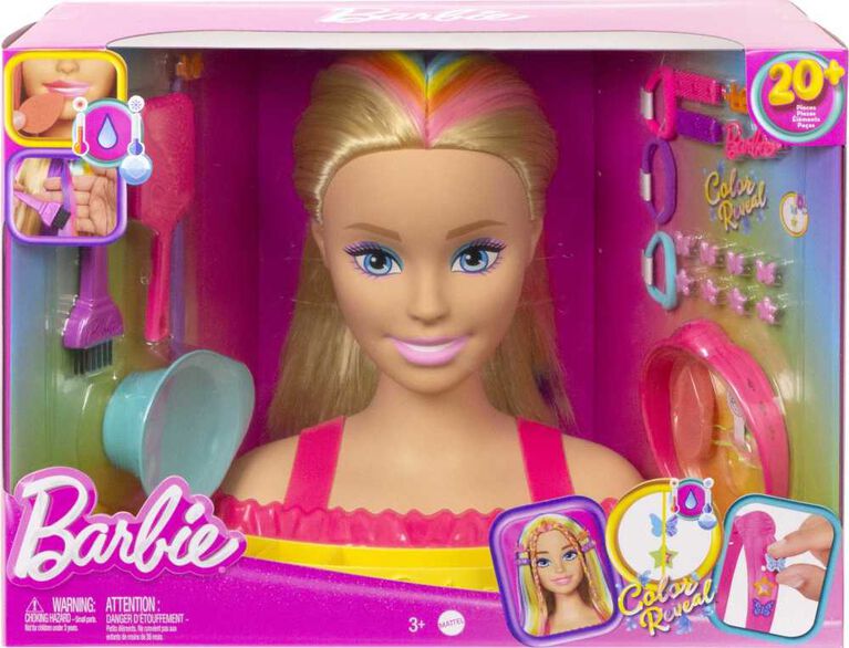Barbie Deluxe Styling Head with Color Reveal Accessories and Blonde Neon Rainbow Hair