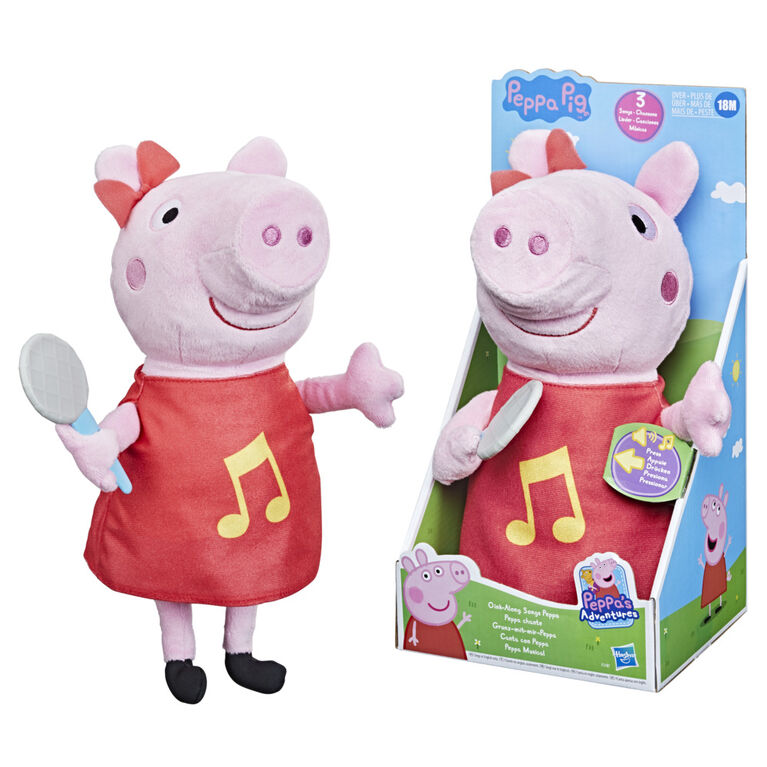 Peppa Pig Oink-Along Songs Peppa Singing Plush Doll with Sparkly Red Dress and Bow, Sings 3 Songs - English Edition