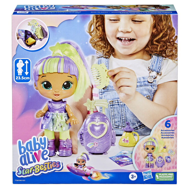 Baby Alive Star Besties Doll, Lovely Luna, 8-inch Space-Themed Baby Alive Doll, Baby Alive Accessories