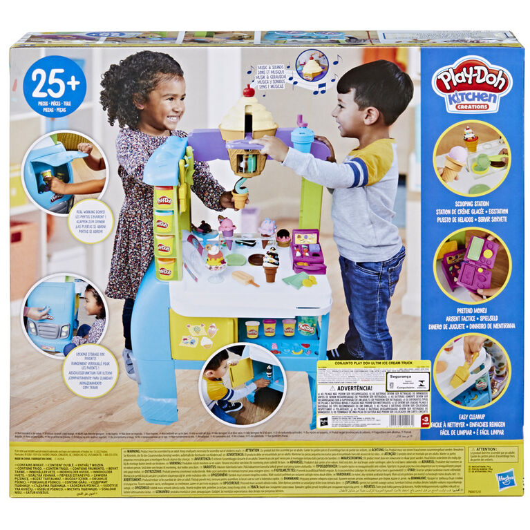 Play-Doh Kitchen Creations Ultimate Ice Cream Truck Playset, Jumbo Kitchen Food Truck Toy for Kids 3 Years and Up with 27 Accessories, 12 Cans, Realistic Sounds, Non-Toxic