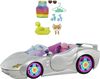Cabriolet Barbie Extra, Voiture 2places Argentée et Pailletée avec Roues qui Tournent