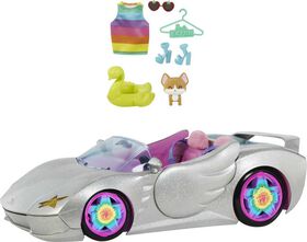 ​Barbie Extra Vehicle, Sparkly Silver 2-Seater Car with Rolling Wheels