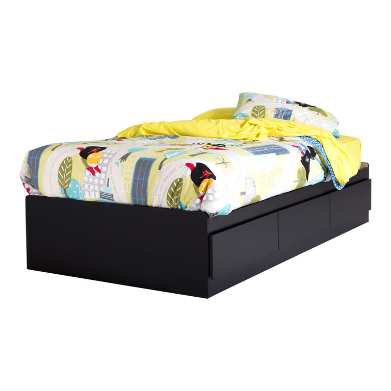 South Shore Fusion Twin Mates Bed (39") with 3 Drawers, Pure Black