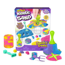 Kinetic Sand, Squish N' Create Playset, with 13.5oz of Blue, Yellow, and Pink Play Sand, 5 Tools