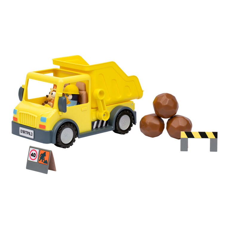 Bluey's Dump Truck With Exclusive Hard-Hat Bluey and Muddy Bingo Figures