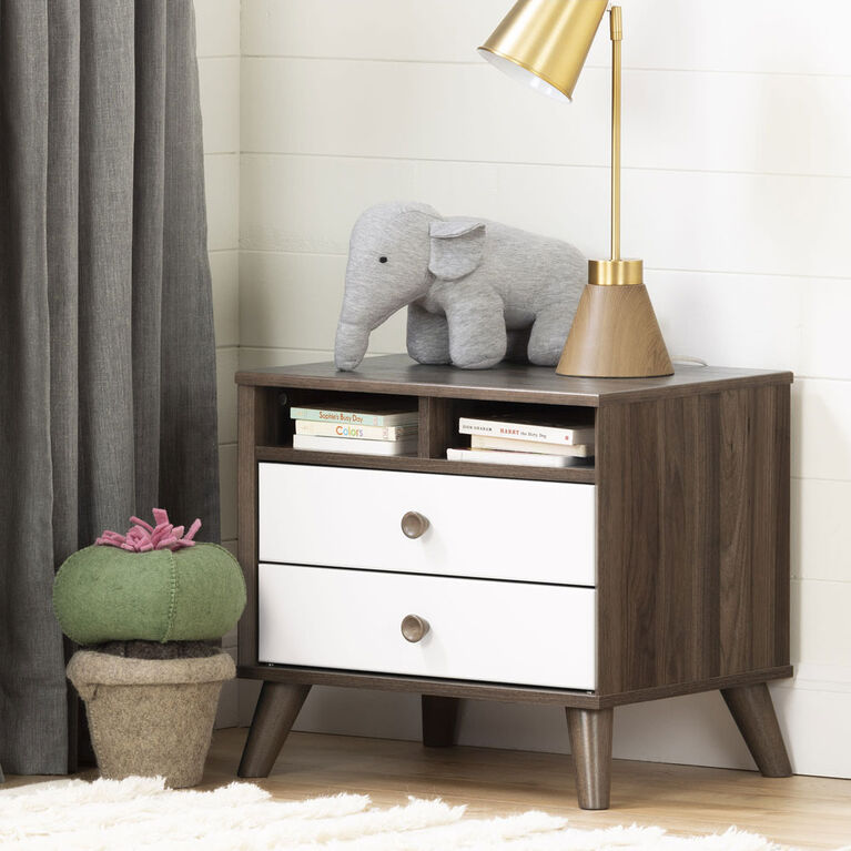 Yodi 2-Drawer Nightstand Natural Walnut and White