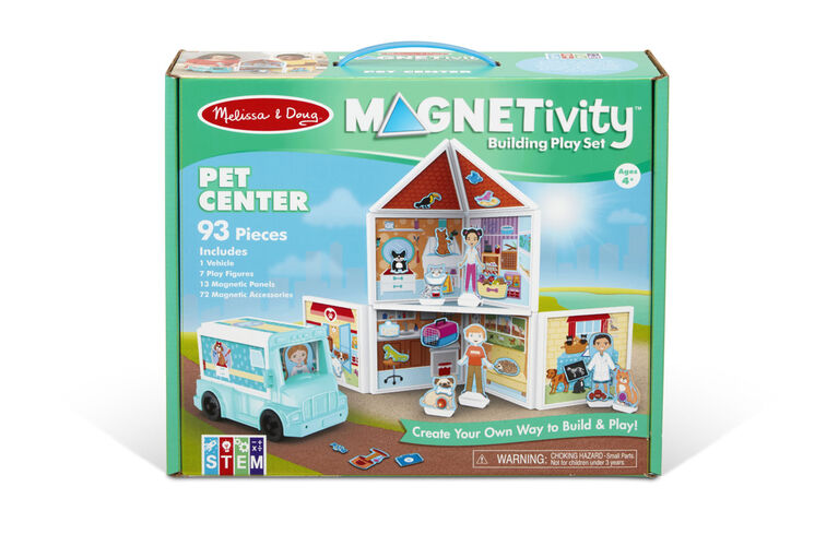 Melissa & Doug 82-Piece MAGNETIVITY Magnetic Building Play Set - Medieval Castle and Pet Center with Rescue Vehicle Play Set
