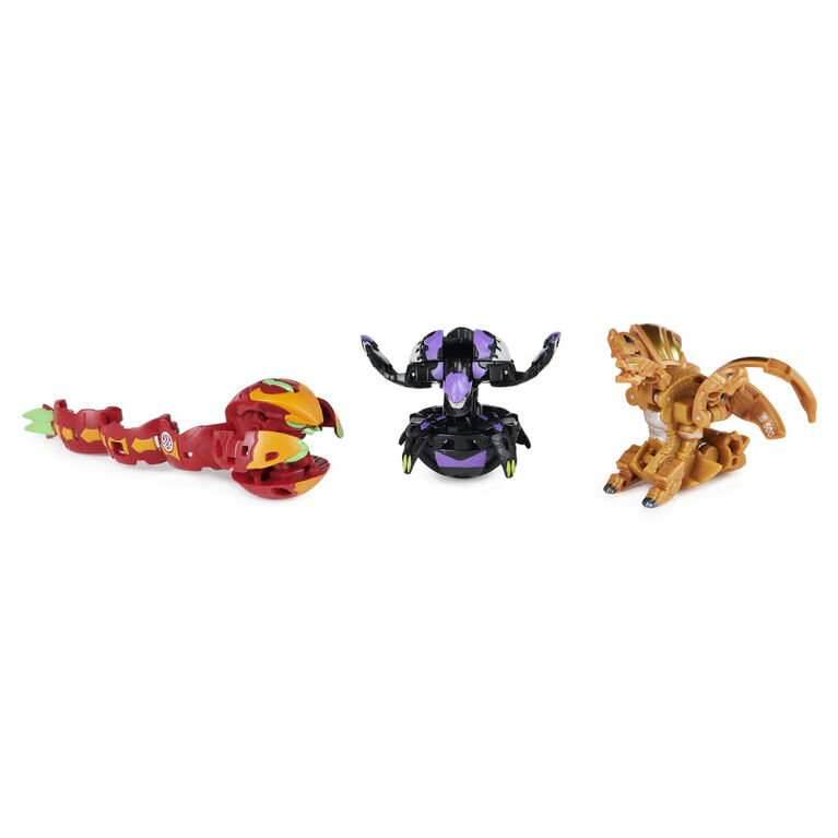 Bakugan, Geogan Brawler Pack de 5, Geogan Arachnia et Amphrog exclusifs et 3 figurines articulées à collectionner Bakugan