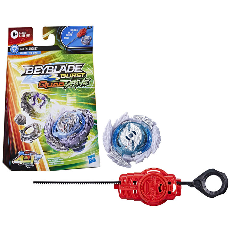 Beyblade Burst QuadDrive, Starter Pack avec toupie Guilty Lúinor L7 type attaque/défense et lanceur