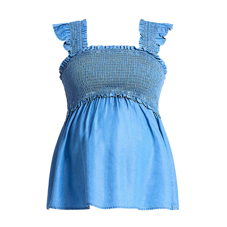 Motherhood Ruffle Sleeve Smocked Babydoll Top