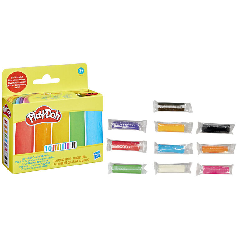 Play-Doh Pack de 10 couleurs indispensables, pâte à modeler en bâtonnets pour loisirs créatifs des enfants
