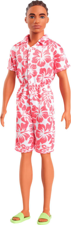 Barbie Fashionistas Ken Doll #235 in Hawaiian Print Jumpsuit with Green Sandals, Brown Hair