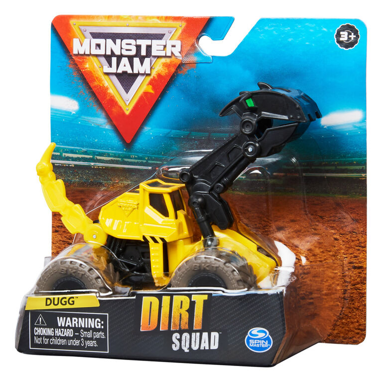 Monster Jam, Official Dugg Dirt Squad Excavator Monster Truck with Moving Parts, 1:64 Scale Die-Cast Vehicle