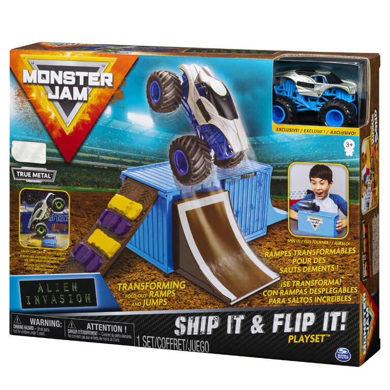 Monster Jam, Ship It & Flip It Transforming Playset with Exclusive 1:64 Scale Die-Cast Monster Jam Truck