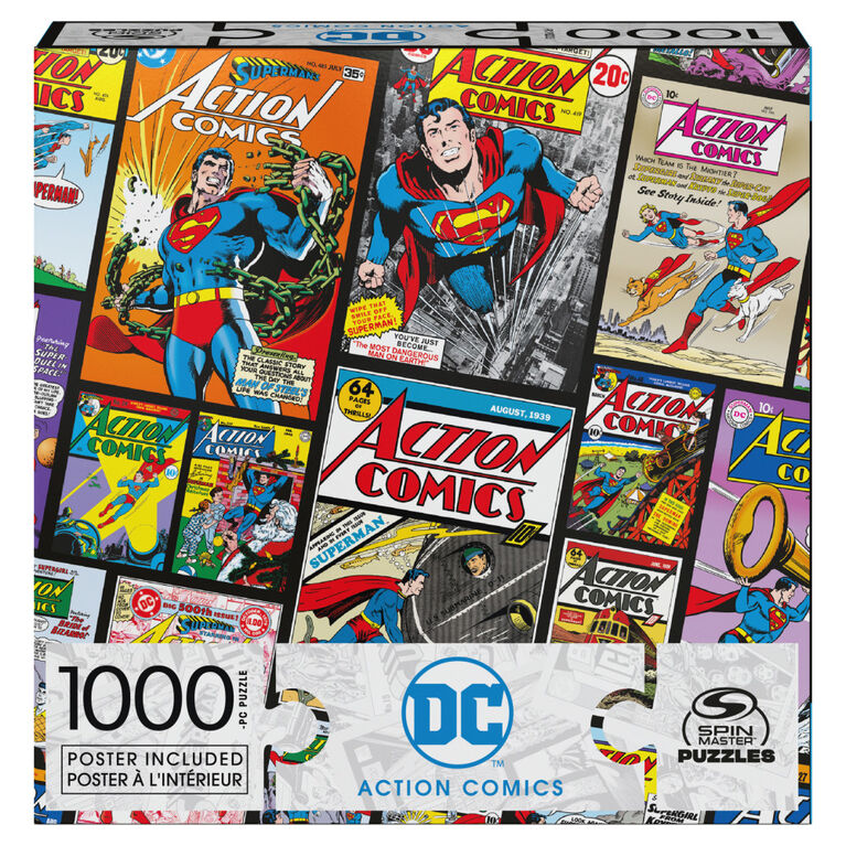DC Comics, Action Comics 1000-Piece Jigsaw Puzzle Superman Retro Collage Book Artwork with Poster Included