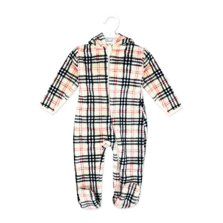 Baby Mode  Poussette en peluche imprim&eacute;e : carreaux beige 6M