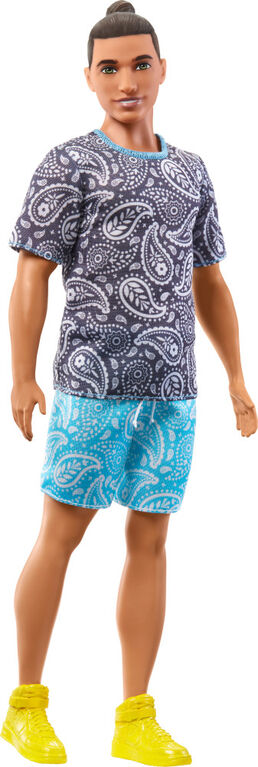 Barbie Fashionistas Ken Doll #204 with Bun, Paisley Outfit and Accessories