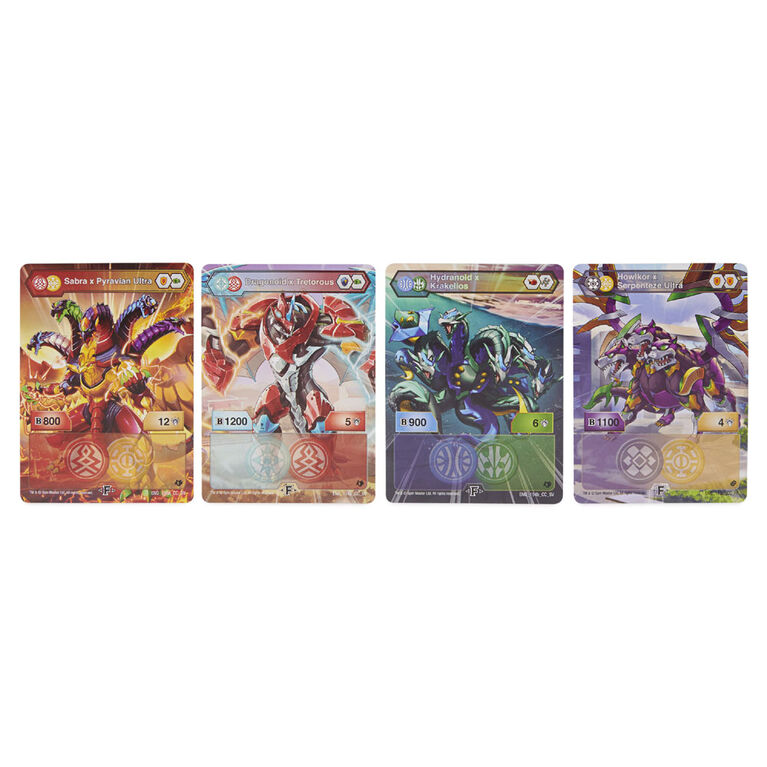 Bakugan Baku-Gear, Coffret de 4 personnages, Fusion Sabra x Pyravian Ultra avec équipement Baku-Gear et Howlkor x Serpenteze Ultra, Figurines articulées à collectionner