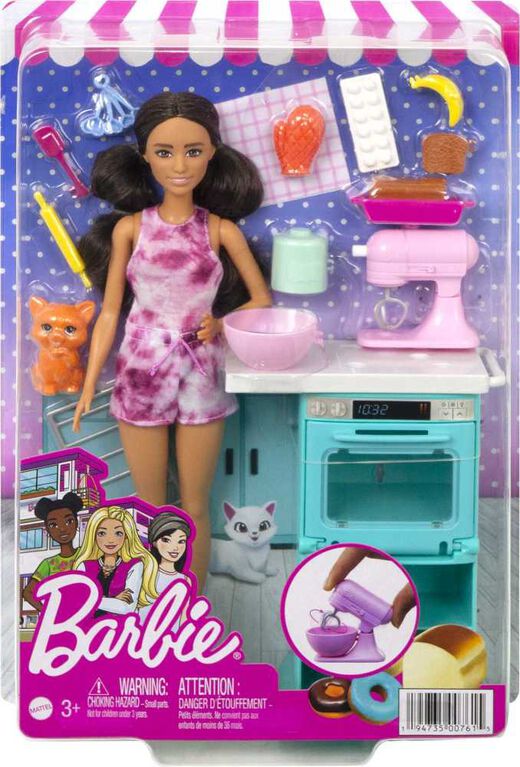 Barbie Coffret de jeu Cuisine et poupée, animal et accessoires