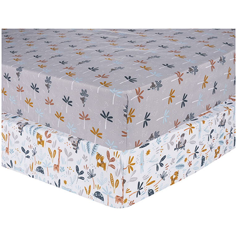 Ensemble de 2 draps-housses en microfibre pour lit de bébé Sammy & Lou - Palmiers Koala