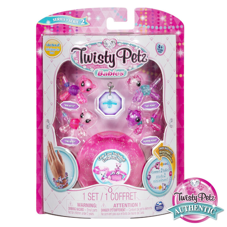 Twisty Petz, Series 2 Babies 4 Pack, Kitties & Ponies Collectible Bracelet & Case (Pink).