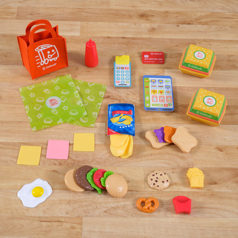 KidKraft Ensemble de jeu Magasin d'alimentation avec restaurant et service de livraison en bois 2 en 1 comprenant plus de 25 accessoires