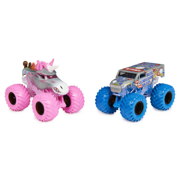 Monster Jam, Official Sparkle Smash Vs. Ice Cream Man Color-Changing Die-Cast Monster Trucks, 1:64 Scale