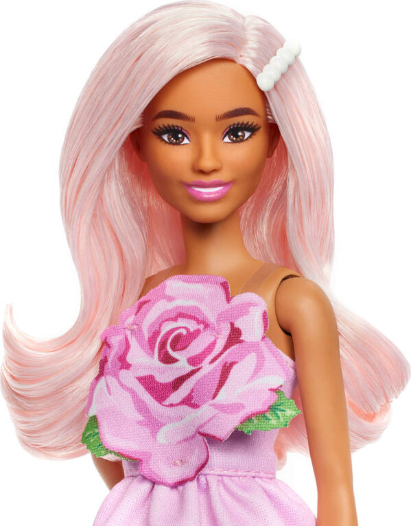 Barbie Fashionistas Doll #238 in Strapless Rose Dress, Pink Hair with Barrette Accessory