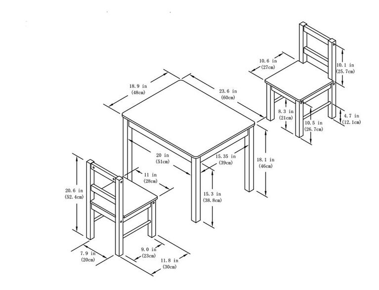 Ensemble pour enfants 3 pièces incluant table et chaises en bois