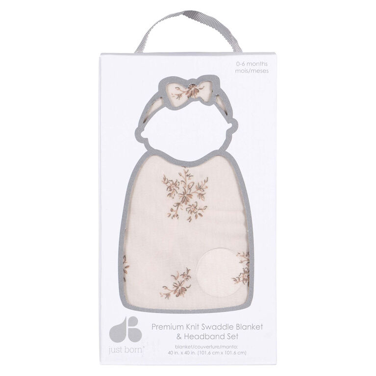 Just Born  - 2 piece Swaddle Blanket+Headband Pink Floral
