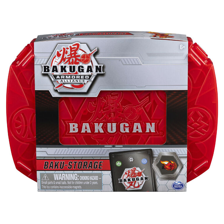 Bakugan, Mallette de rangement Baku-storage avec figurine articulée Dragonoid à collectionner et carte à échanger, rouge