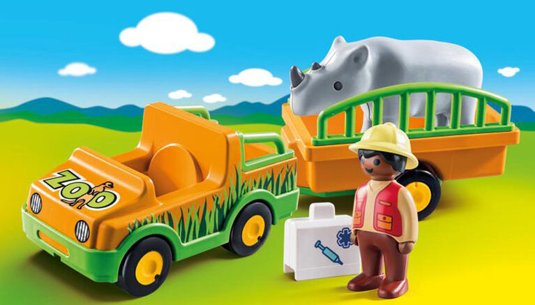 Playmobil 1.2.3. Zoo Vehicle With Rhino 70182